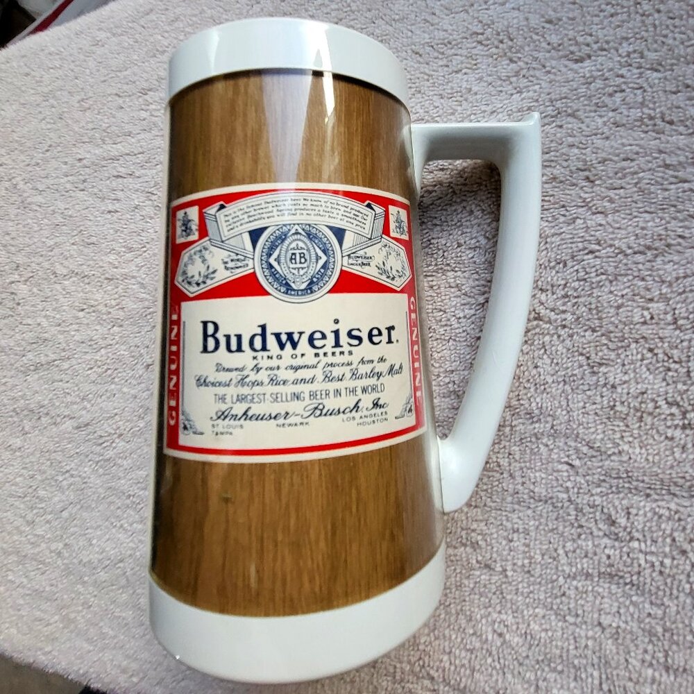 Vtg Budweiser Beer West Bend Thermo Serv Insulated Plastic Beer Mug USA VGC